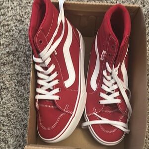 Vans Red and White High-Top Sneakers